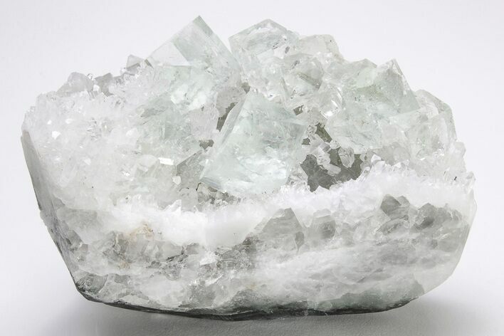 Glass-Clear, Green Cubic Fluorite Crystals on Quartz - China #205624